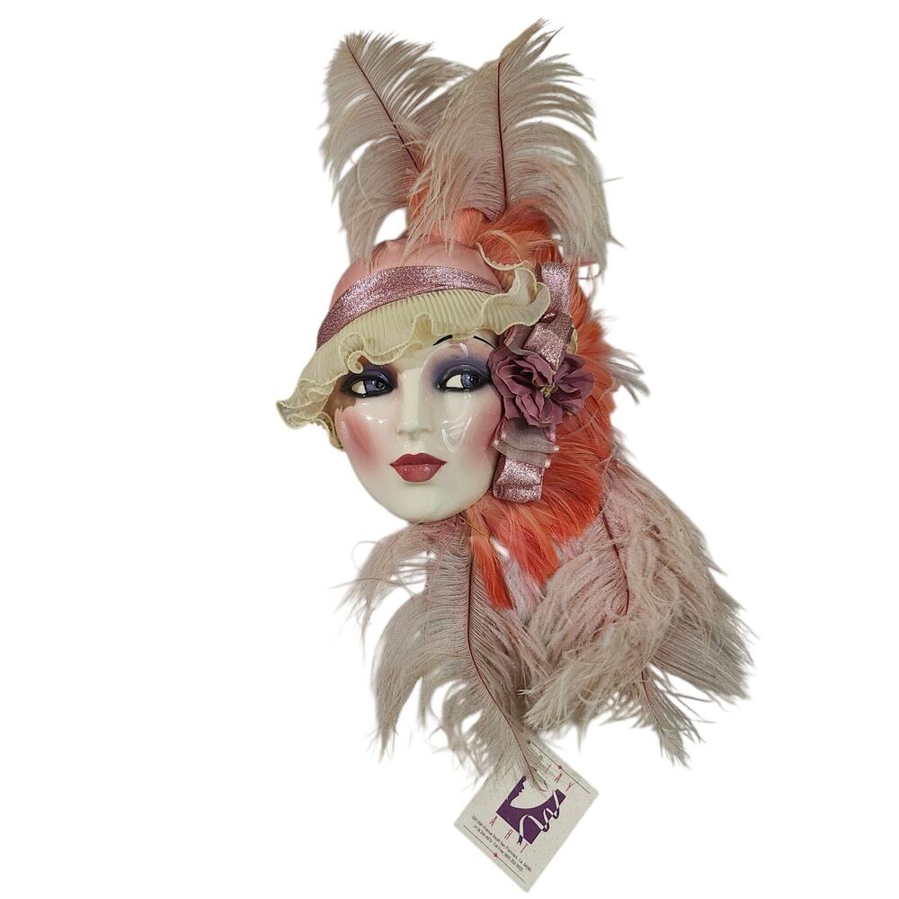 Vintage 1980s Clay Art SF "Elise" Flapper Ceramic Wall Mask Art Deco w/ Tag